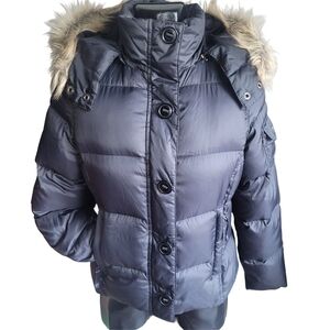 L.L. Bean Black Goose Down Puffer Jacket with Faux Fur Hood S